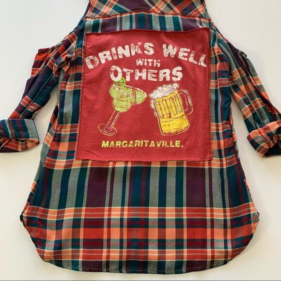 Via Penny Lane Reworked Apparel | Margaritaville Graphic Button Up Flannel Shirt - Picture 6 of 9